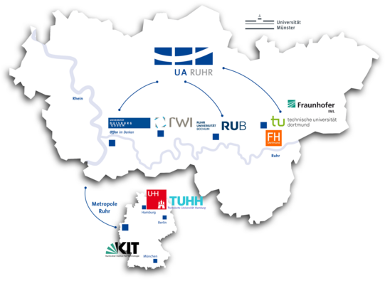 A map showing the different institutions involved in TRR 391