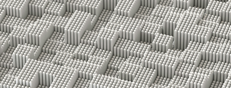 Abstract structure of white rods irregularly protuding in cubic shapes