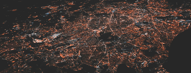 Bird's-eye view of a city by night