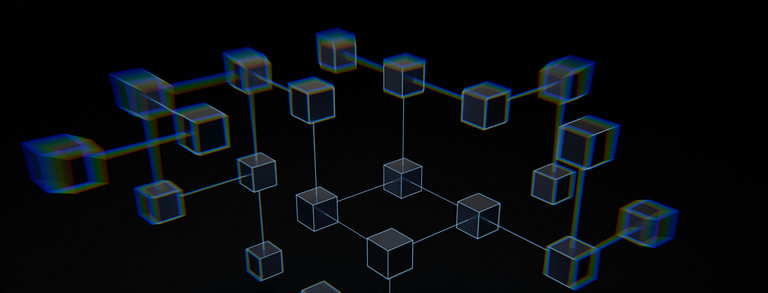 Illustration of connected cubes on black background