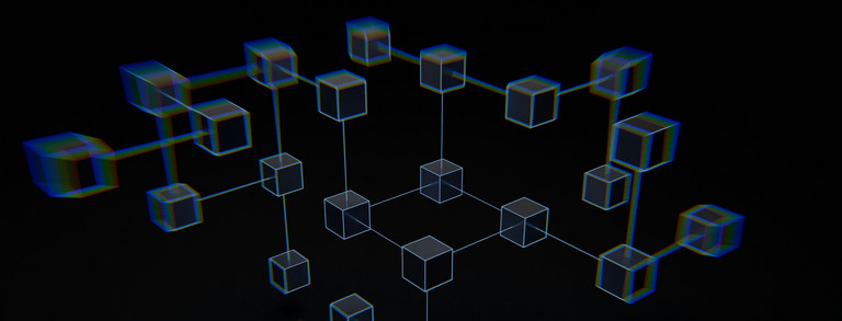 Illustration of connected cubes on black background