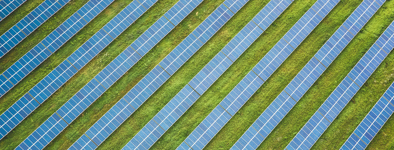 Bird's-eye view on a solar power plant